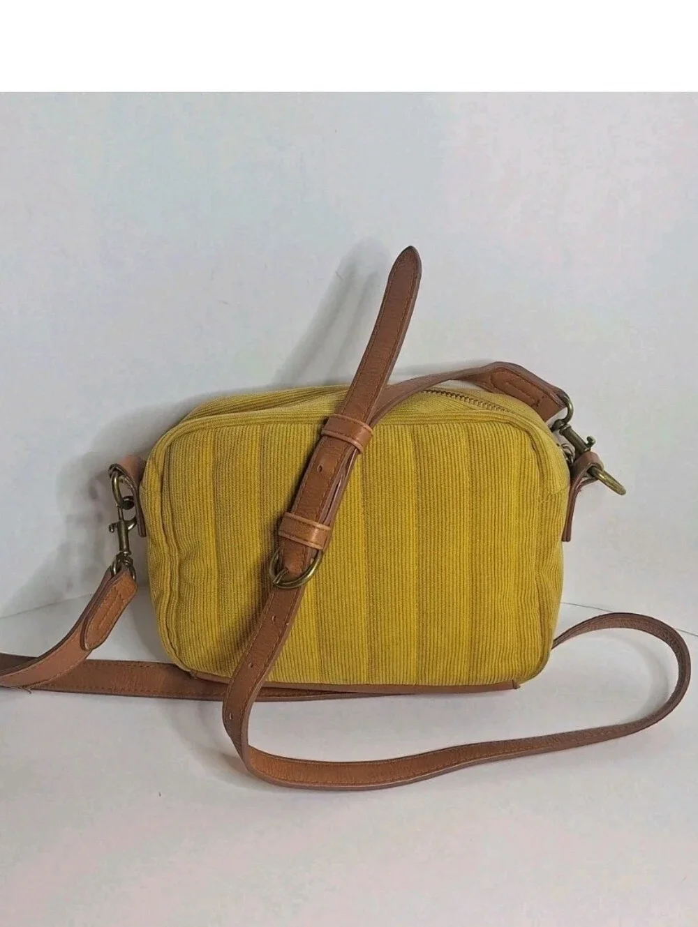 Universal Thread Corduroy Crossbody Bag Mustard Yellow Brown Faux Leather Trim